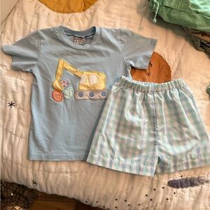 Kids Blue Easter Construction T-Shirt and Checkered Shorts Set